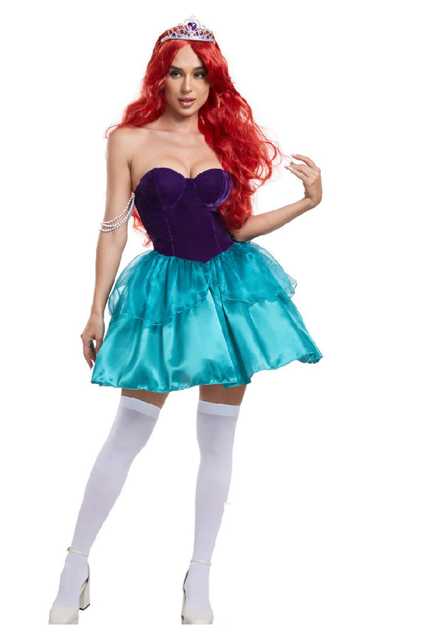 Purple Strapless Pearl Aqua Sexy Princess Arial Costume w/ Tiara