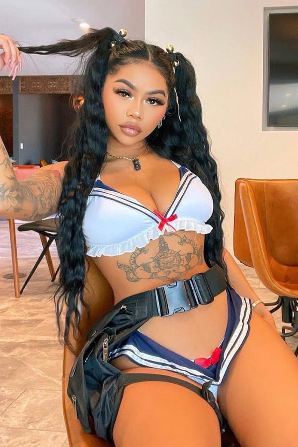 Blue White Sleeveless Nautical Sailor Two Piece Costume