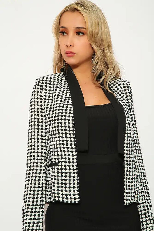 White Black Printed Long Sleeve Blazer