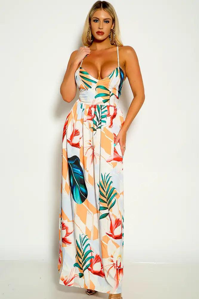 White Floral Print Sleeveless Maxi Dress