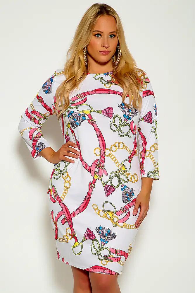 White Fuchsia Graphic Print Plus Size Dress