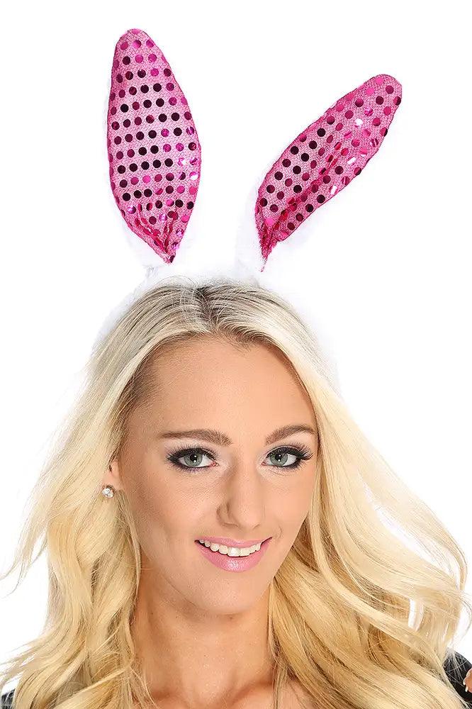 White Fuchsia Sequin Faux Fur Bunny Ears