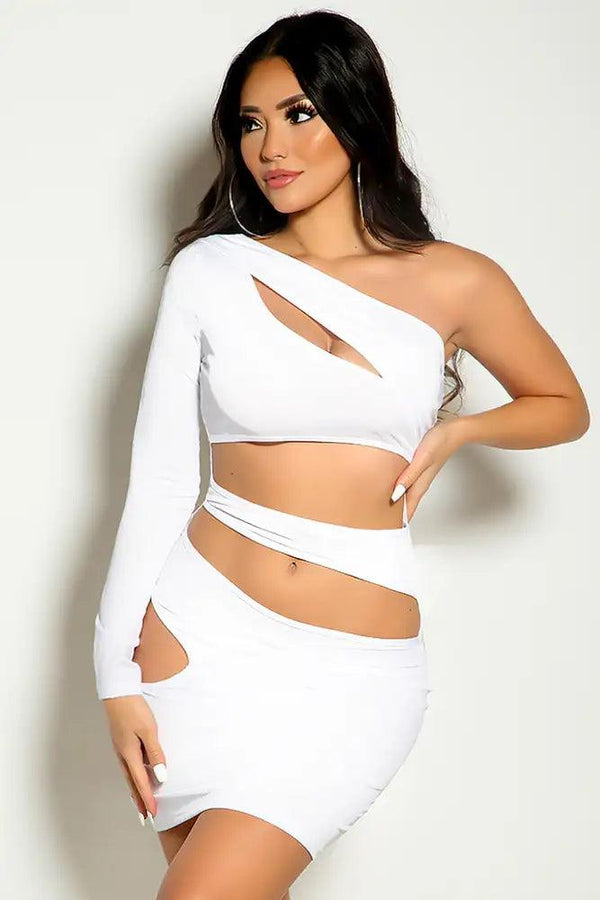 White Long Sleeve One Shoulder Cut Out Party Dress