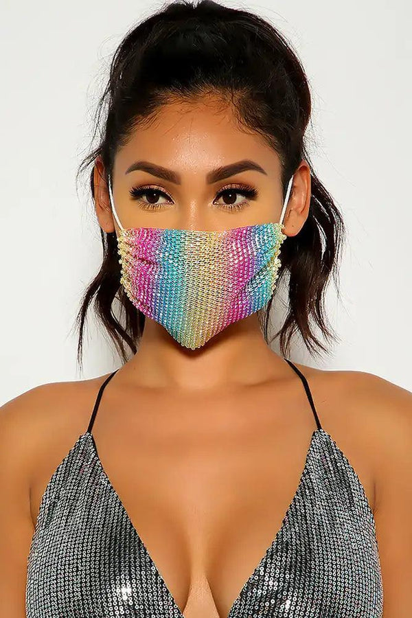 White Multi Rhinestones Face Mask