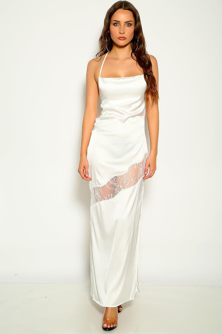 White Satin Sleeveless Maxi Sexy Party Dress