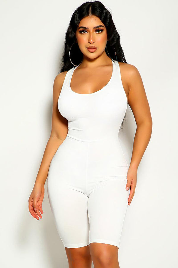 White Sleeveless Knee Length Romper
