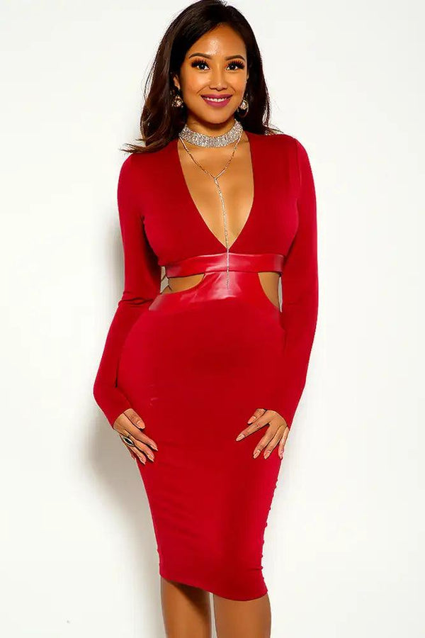 Wine Long sleeve Cut Out Party Dress
