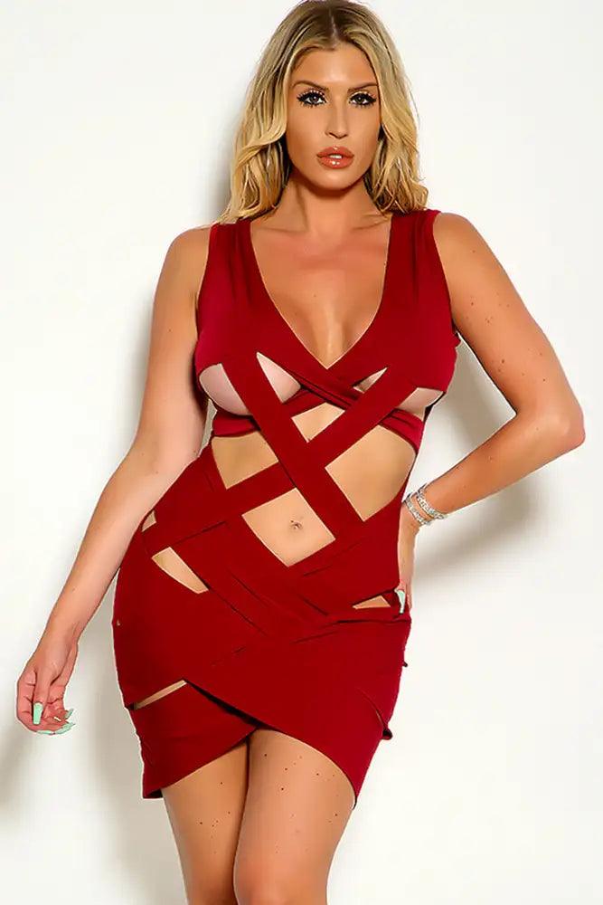 Wine Sleeveless Strappy Sexy Party Dress