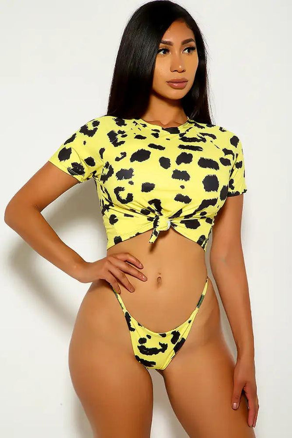 Yellow Leopard Print Two Piece Swimsuit