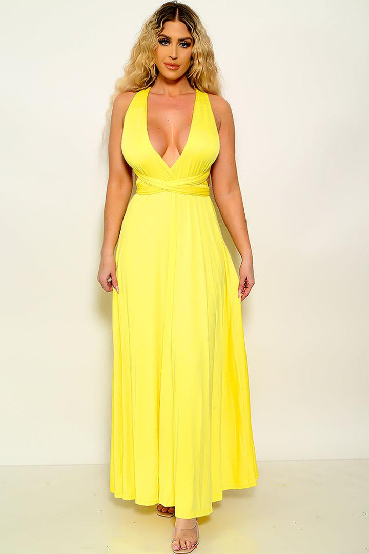 Yellow Multi-Way Wrap Backless Maxi Party Dress